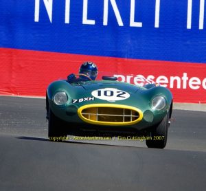 Aston Martin DBR2, chassis DBR2/2 at the top of the Corkscrew, Laguna Seca Raceway