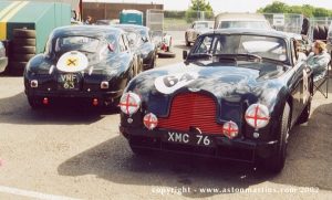 Aston Martin DB2 Team cars VMF63 and XMC76 at Donington Park paddock